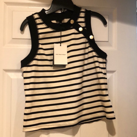 Who What Wear Women's Striped Boat Neck Button Shoulder Tank Top M - Picture 4 of 4